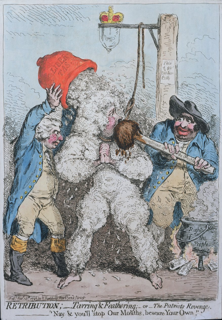Odplata: Hannah Humphreyová v roce 1795 (ručně kolorovaný lept). od James Gillray