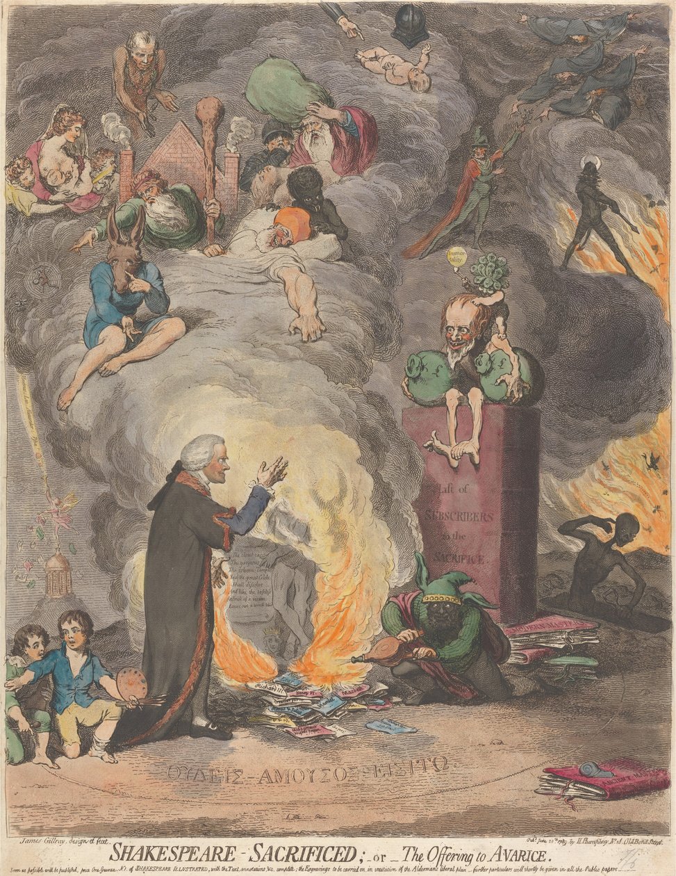 Shakespeare obětovaný; nebo The Offering to Avarice od James Gillray