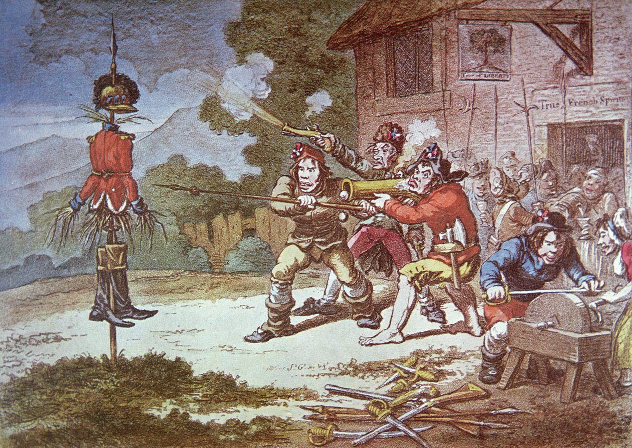 Společnost Spojených Irů ve výcviku proti britské armádě od James Gillray