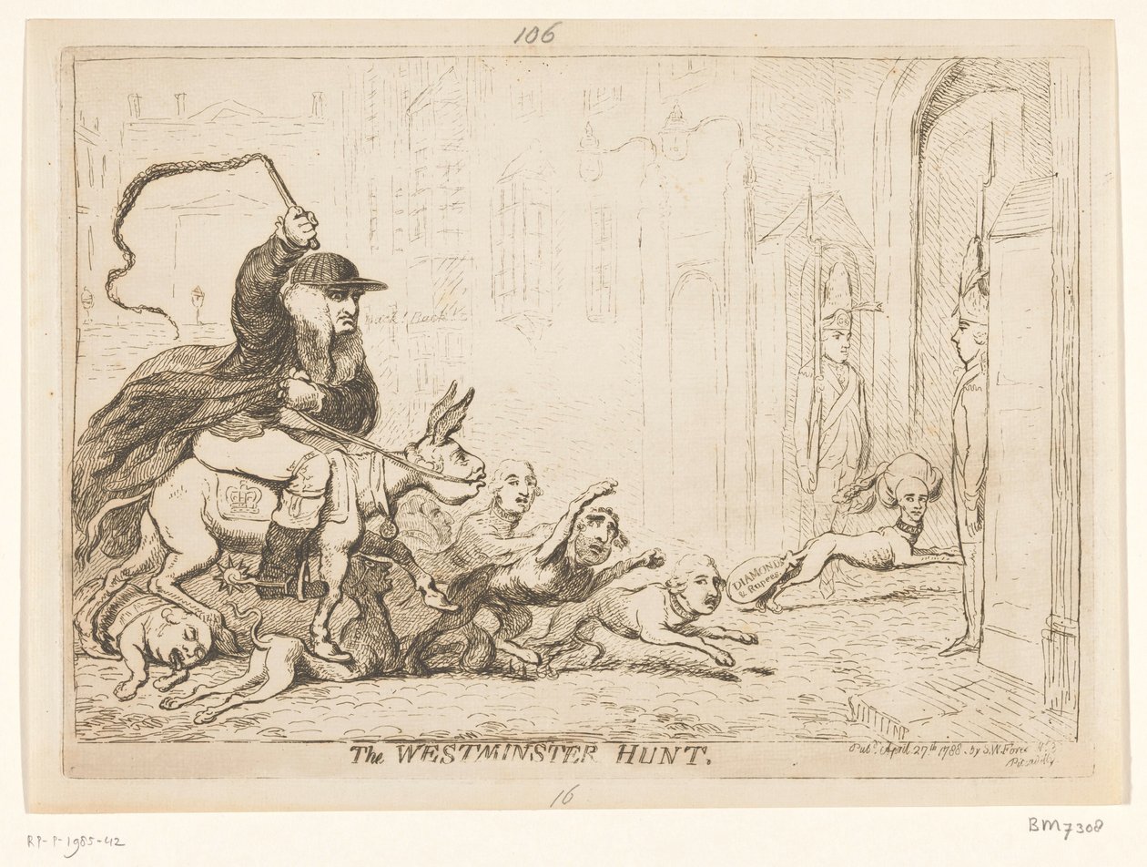 Cartoon on Warren Hastings, 1788 The Westminster Hunt (název na objektu) od James Gillray