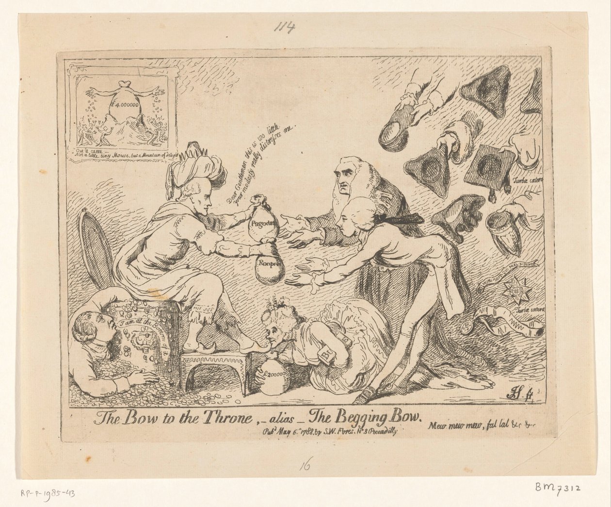 Spotprent op Warren Hastings, 1788 Poklona trůnu, -alias- Poklona prosící od James Gillray