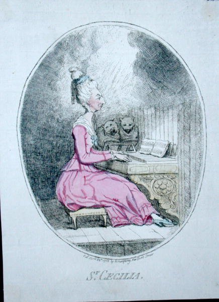 St. Cecilia, vydala Hannah Humphrey v roce 1782 (ručně kolorovaný lept) od James Gillray