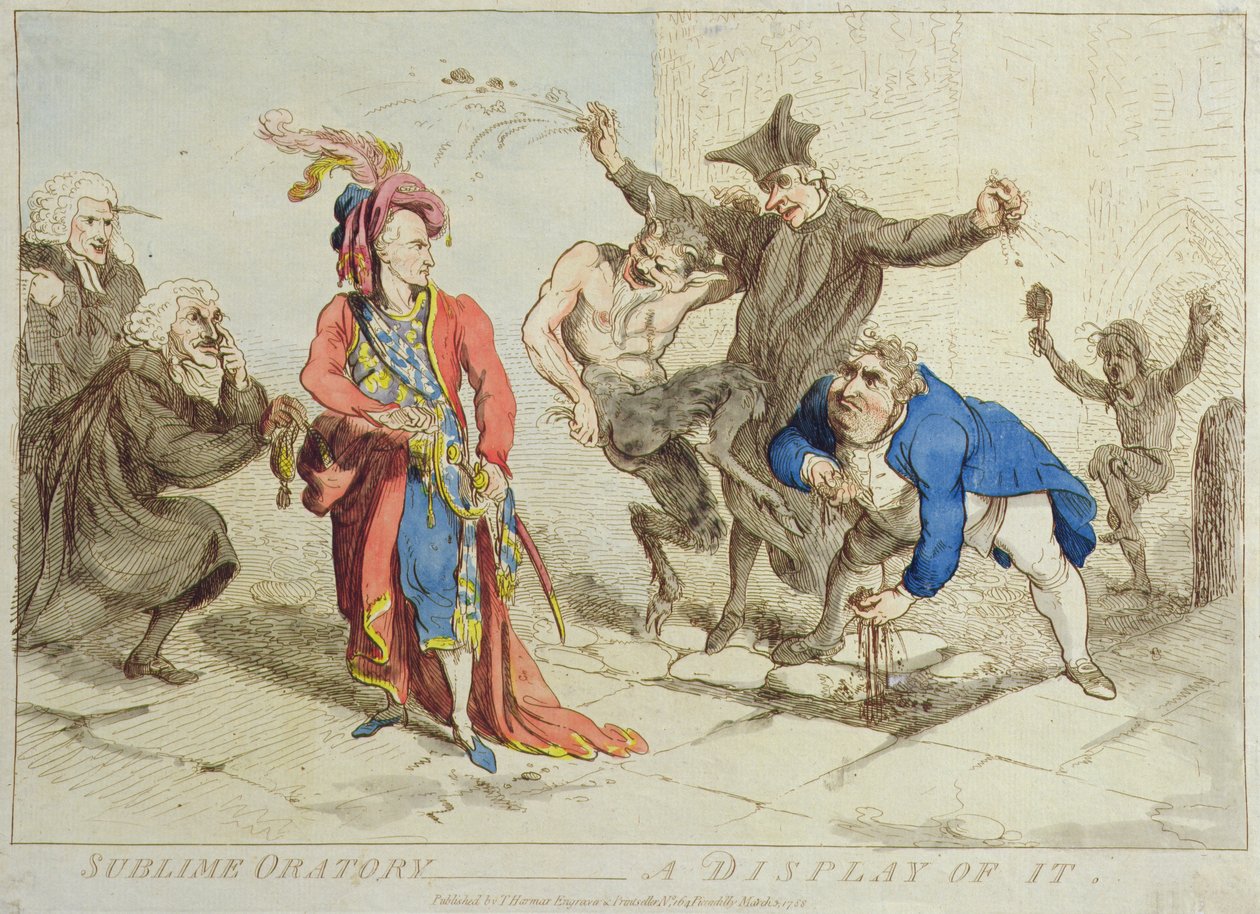 Sublime Oration: A Display of It, vydal T. Harmar v roce 1788 (ručně kolorovaný lept) od James Gillray