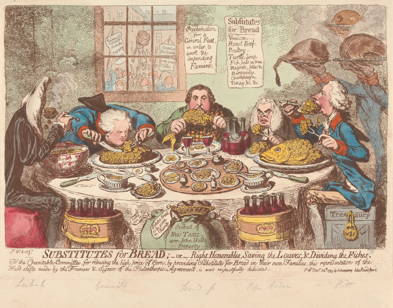 Náhražky chleba - aneb - Ctihodní poslanci, zachraňující bochníky a dělící ryby od James Gillray