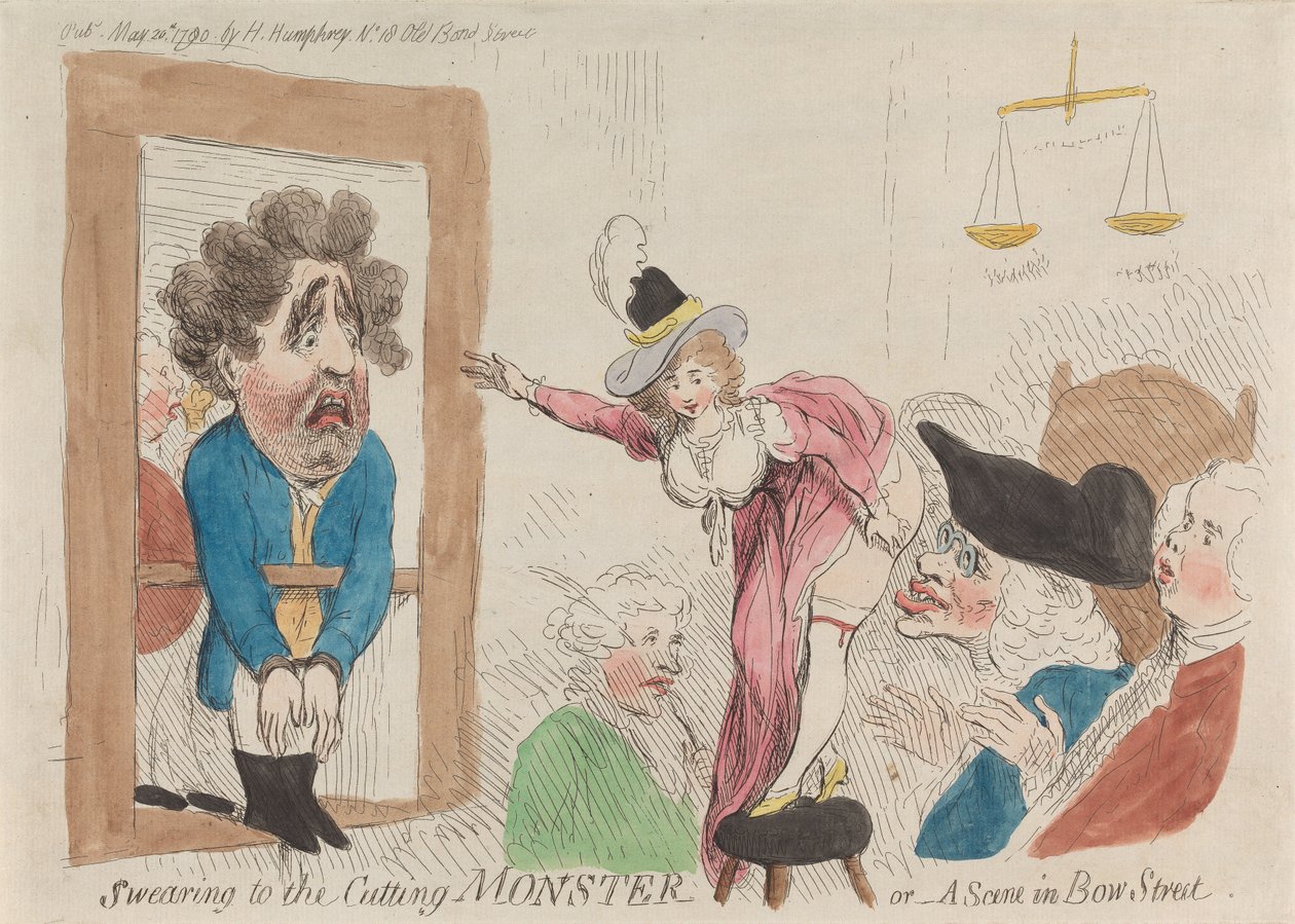 Přísaha na řezající netvora aneb - Scéna v Bow Street od James Gillray