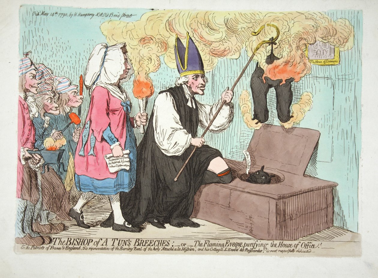The Bishop of A Tuns Breeches; - Flaming Eveque očistí House of Office! Patriotům Francie a Anglie toto zastoupení Hořící horlivosti svatého Attaceha a la Mission, a od James Gillray