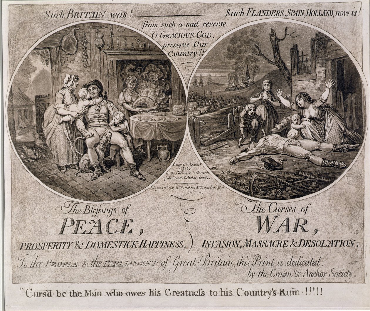 The Blessings of Peace and The Curses of War , kterou vydala Hannah Humphrey v roce 1795 od James Gillray