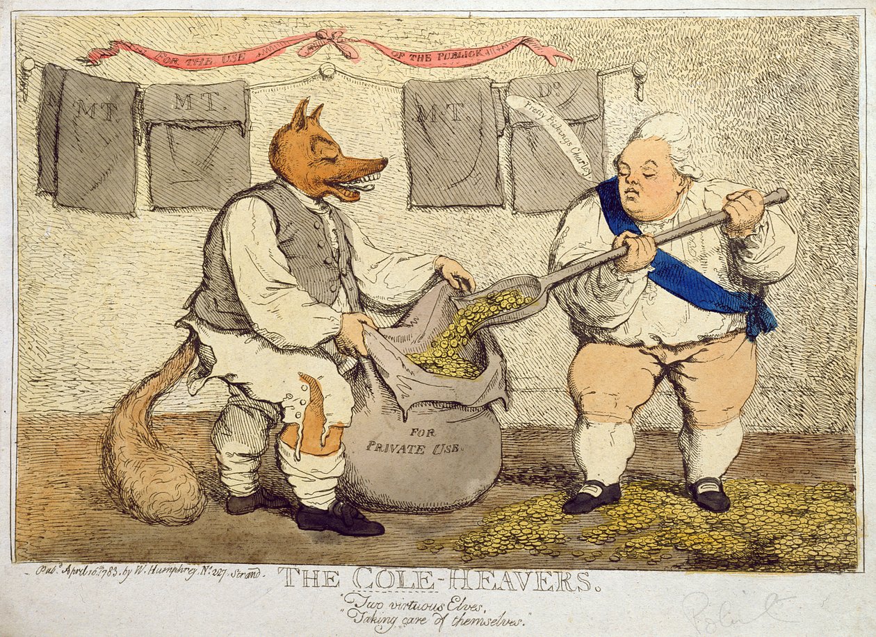 The Cole-Heavers, publikoval William Humphrey v roce 1783 (ručně kolorovaný lept) od James Gillray