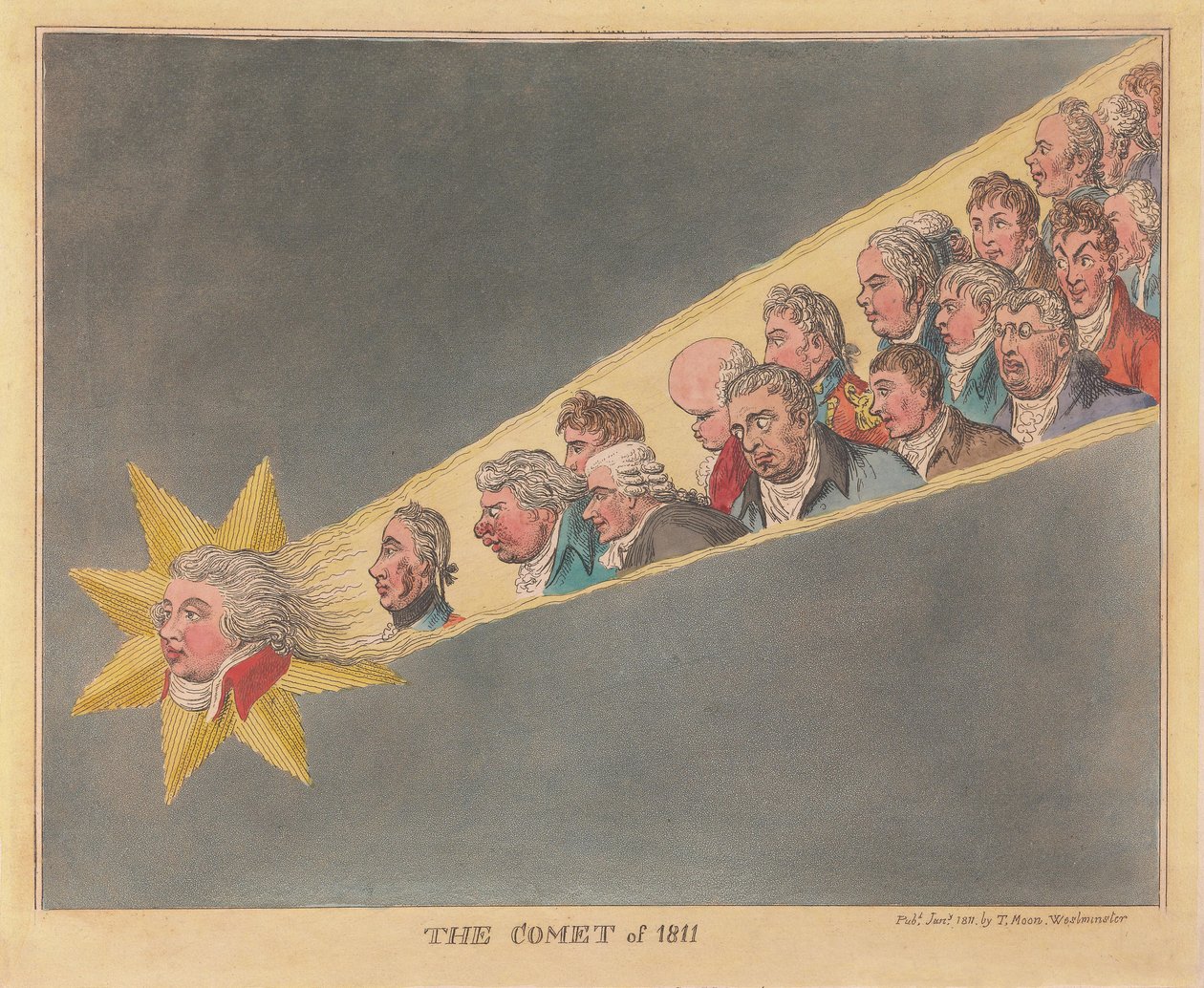Kometa 1811, hospoda. 1811 (ručně kolorovaná rytina) od James Gillray