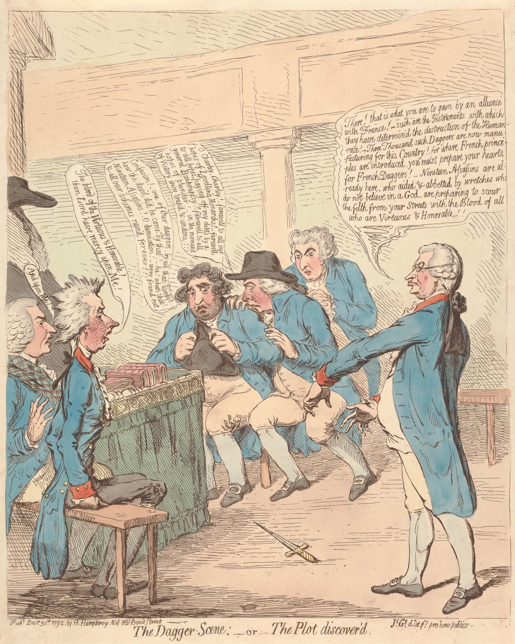 Die Dolchszene: - oder - Die aufgedeckte Verschwörung od James Gillray