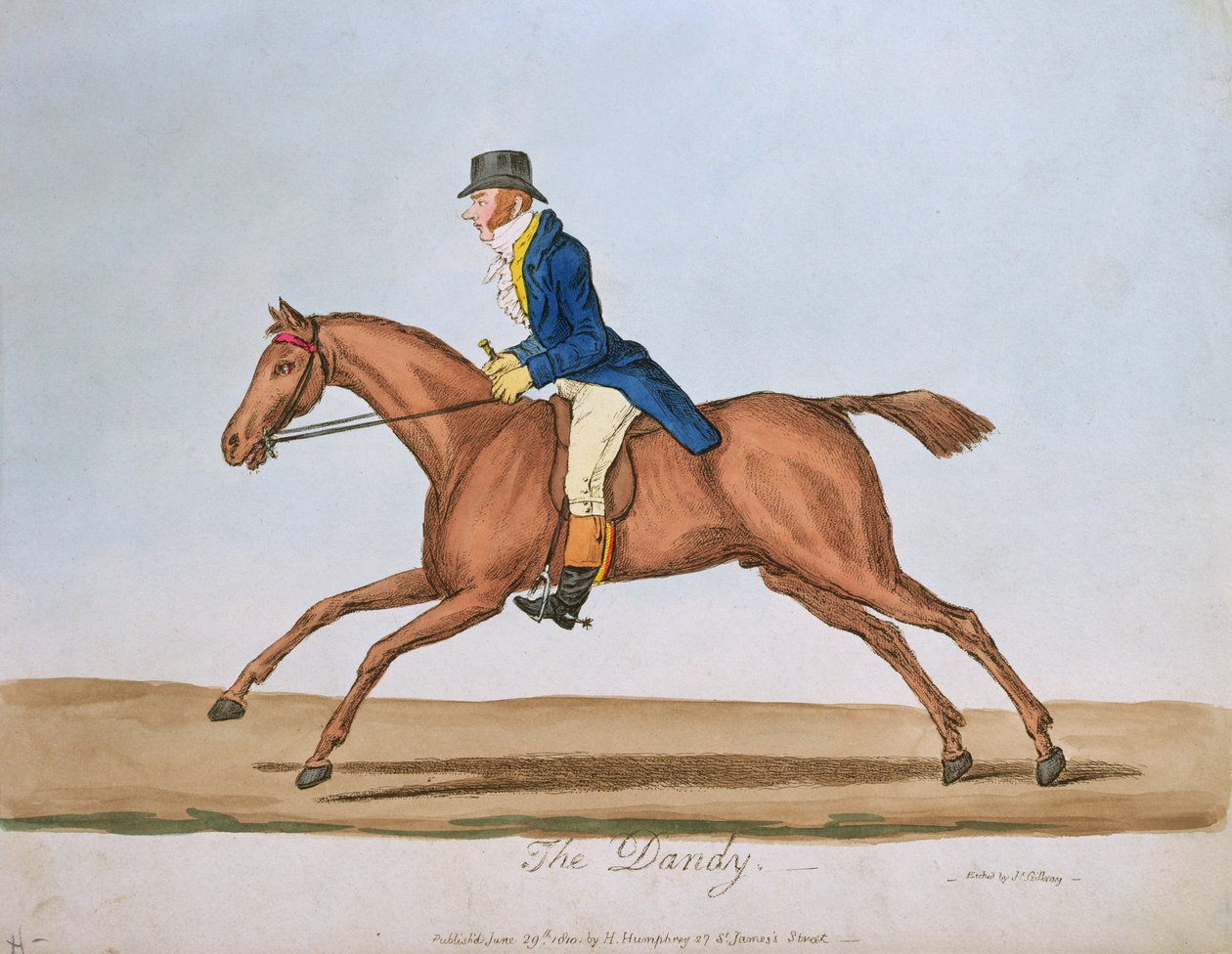 The Dandy, vydané Hannah Humphrey v roce 1810 (ručně kolorovaný lept) od James Gillray