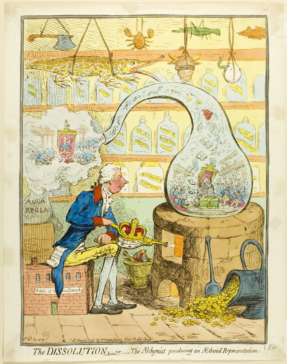 Rozpuštění aneb Alchymista vytváří éterickou reprezentaci od James Gillray