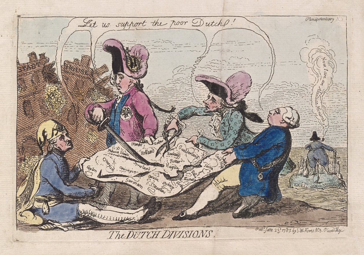 The Dutch Divisions, pub. 1787 (ručně kolorovaná rytina) od James Gillray