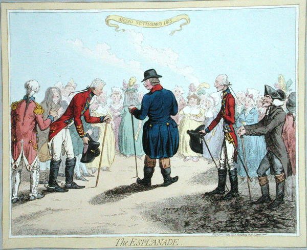 Esplanade, publikovala Hannah Humphrey v roce 1797 (ručně kolorovaný lept) od James Gillray