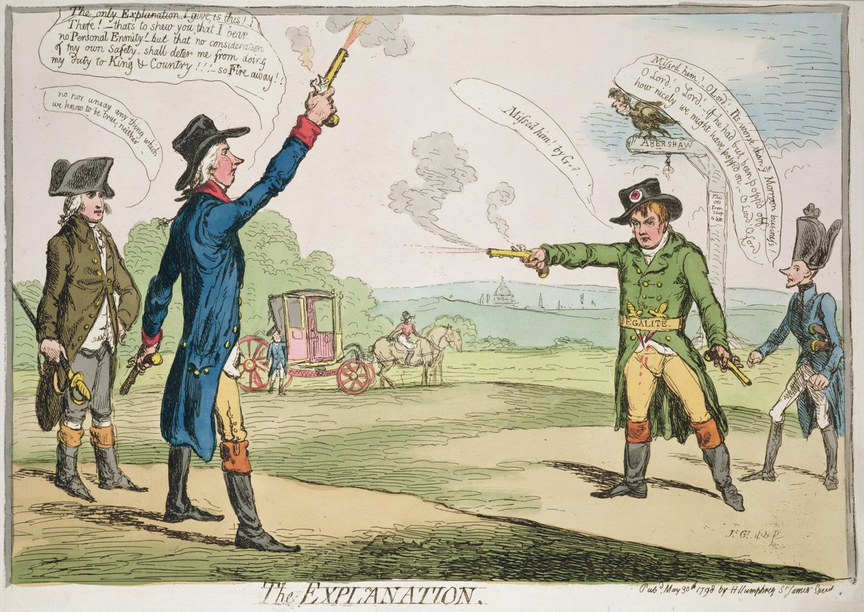 The Explanation, publikovala Hannah Humphrey, 1787 ručně kolorovaný lept od James Gillray