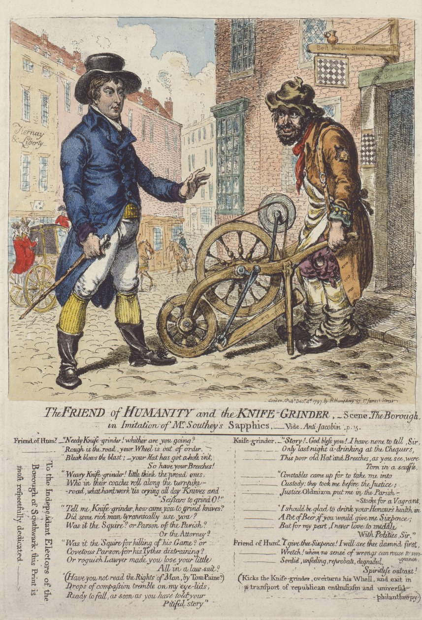 „Přítel lidstva a bruska na nože“, 1797 od James Gillray