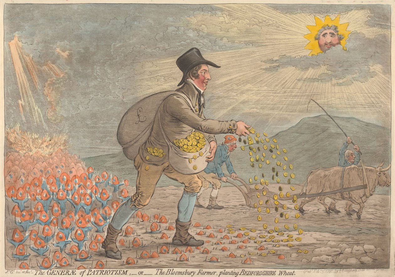 Generál vlastenectví - aneb - farmář z Bloomsbury, sázející bedfordshirskou pšenici od James Gillray