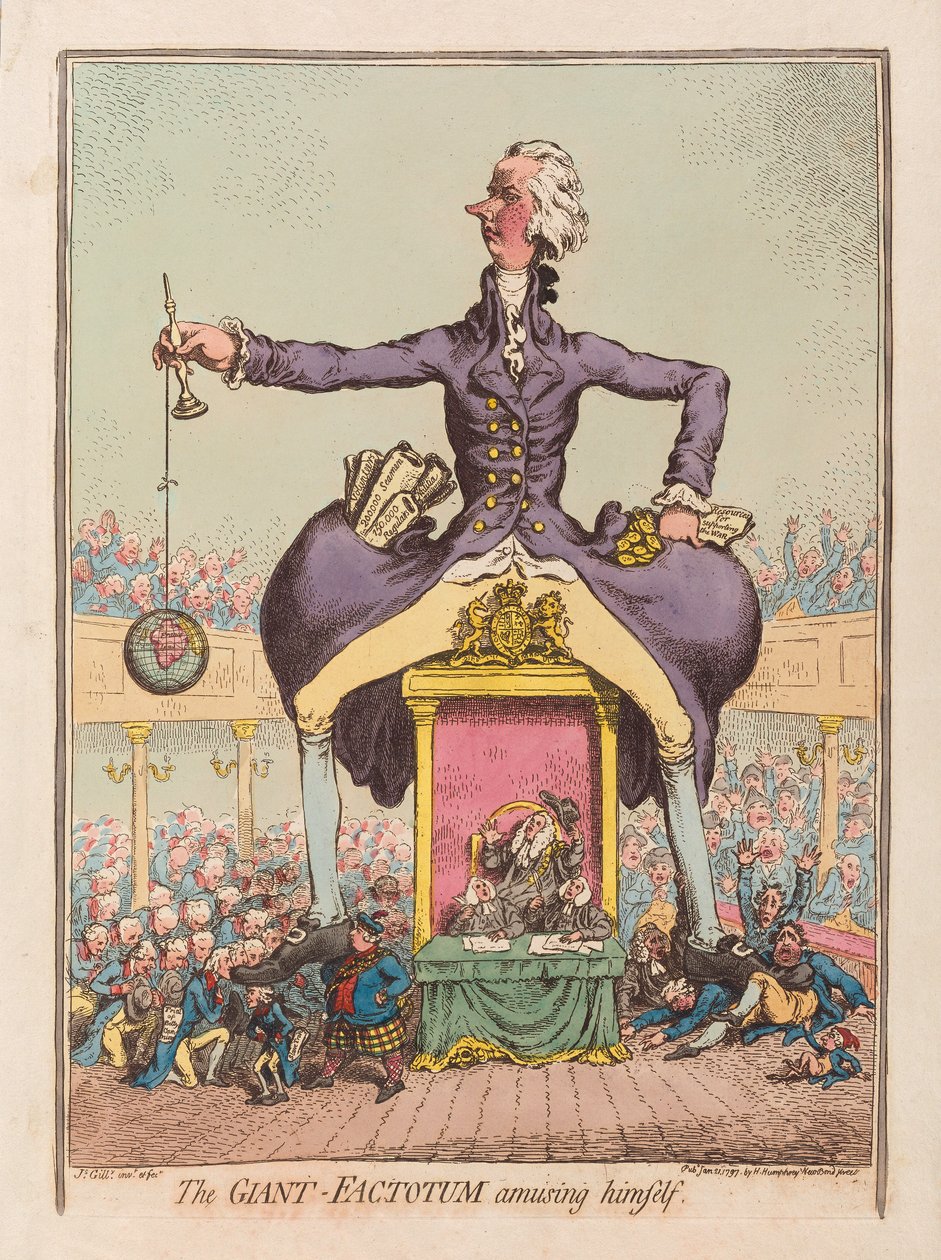 Giant Factotum se baví, hospoda. 1797 (ručně kolorovaná rytina) od James Gillray