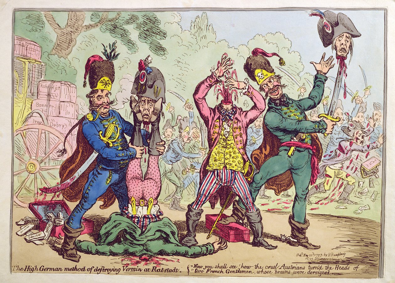The High German Method of destroying Vermin at Rat-Stadt, vydala Hannah Humphrey v roce 1799 (lept a rytina s akvarelem) od James Gillray