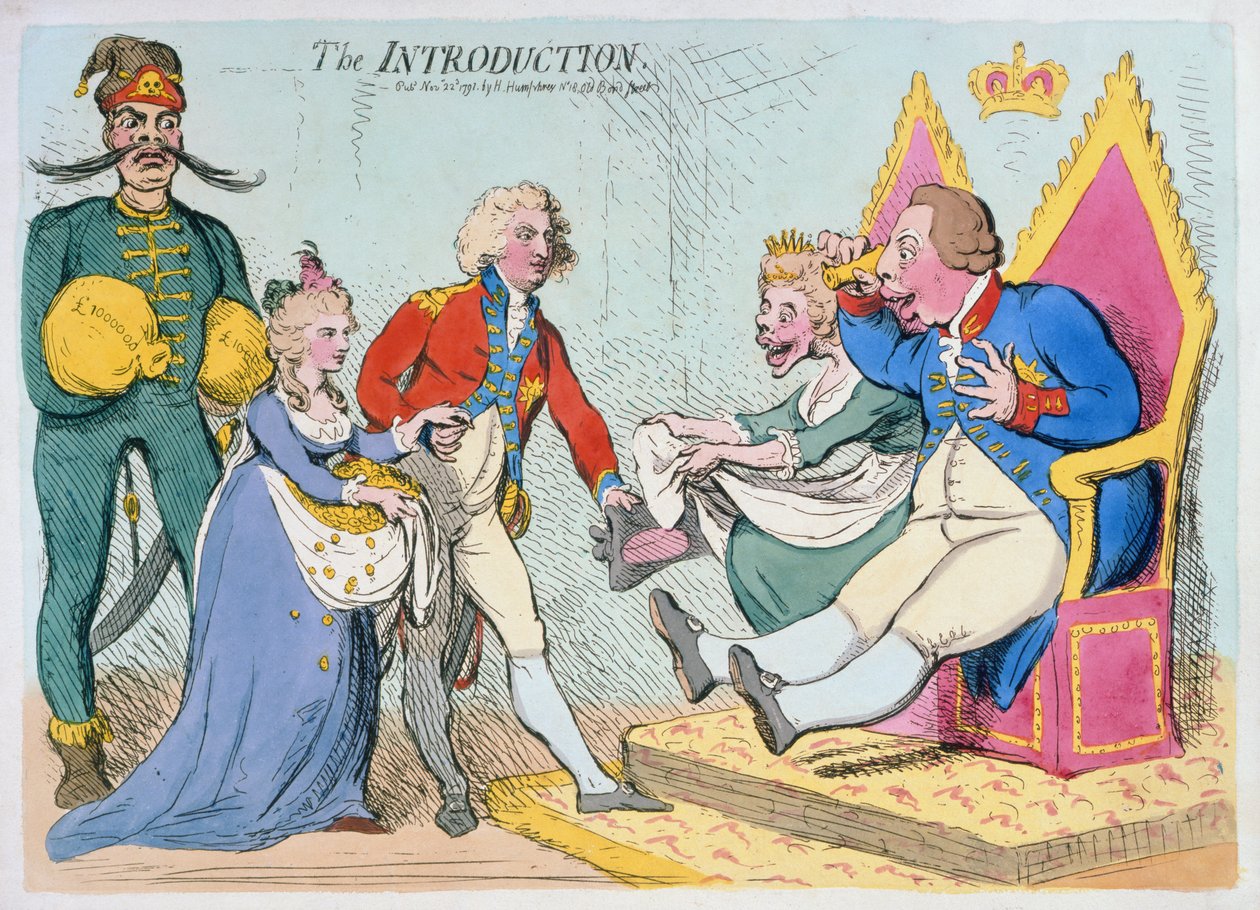 Úvod, vydal Hannah Humphrey, 1791 (ručně kolorovaný lept) od James Gillray