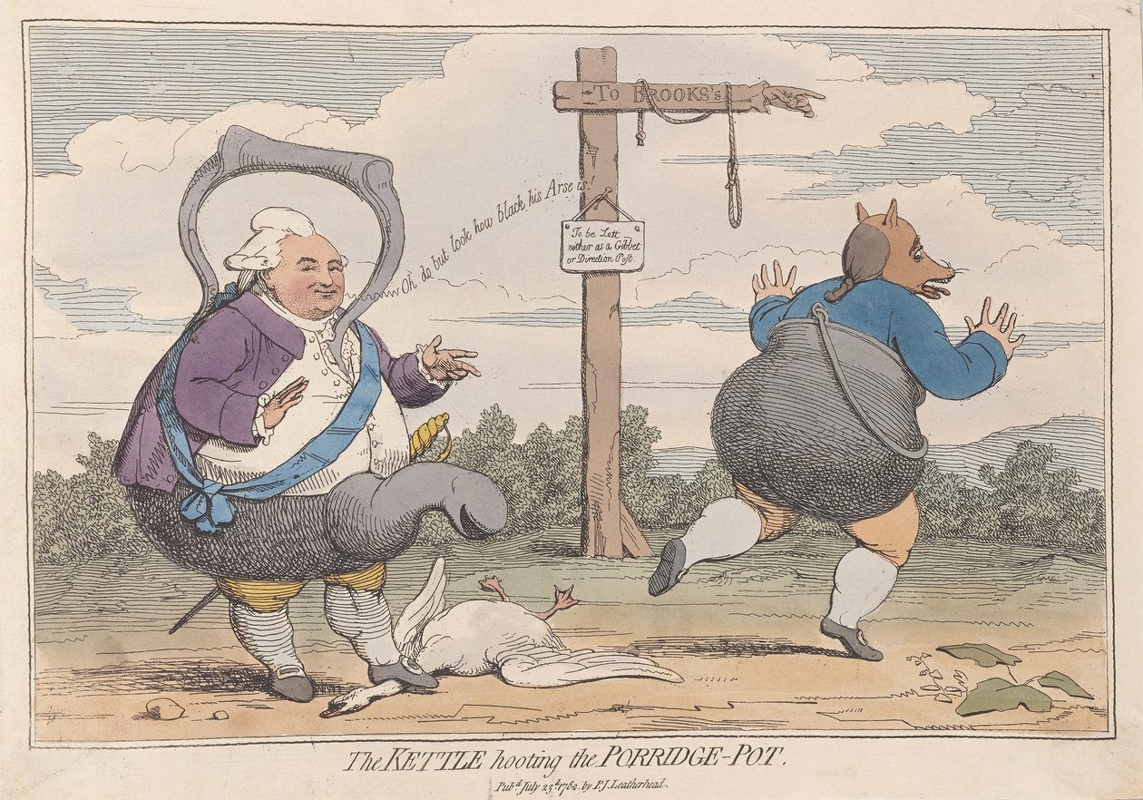 Konvice houkající na kaši, hospoda. 1782 (ručně kolorovaná rytina) od James Gillray