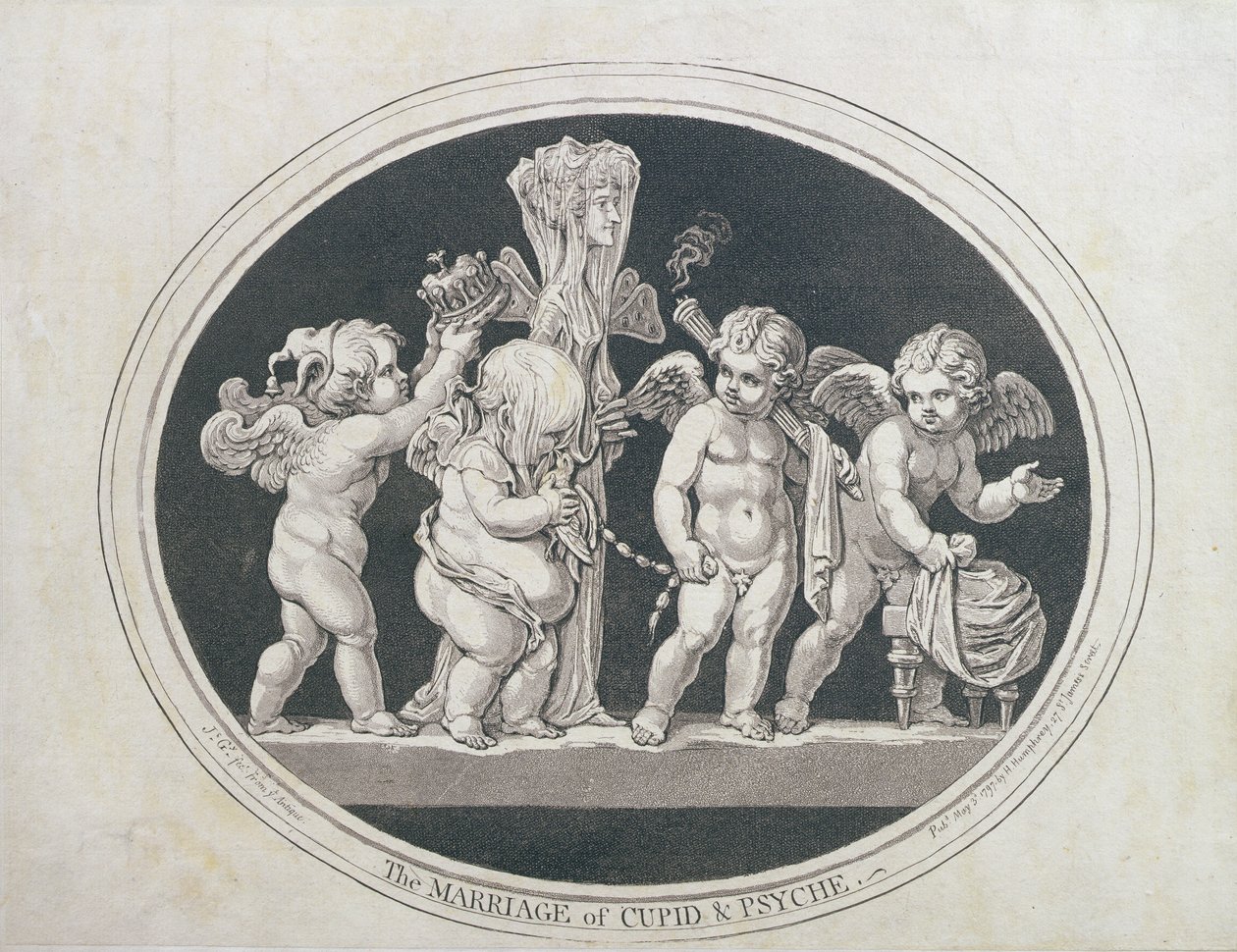 The Marriage of Cupid and Psyche, publikoval Hannah Humphrey v roce 1797 od James Gillray
