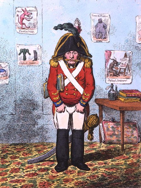 Vojenský karikaturista, publikoval Hannah Humphrey v roce 1799 (ručně kolorovaný lept) od James Gillray