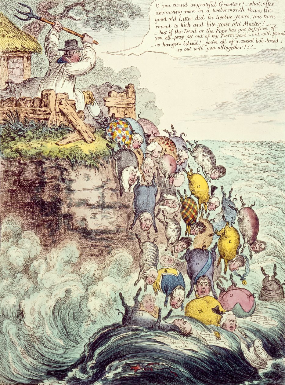 The Prasata Possessed neboli vrh se širokým dnem běží střemhlav do Sea of Perdition, 1807 od James Gillray