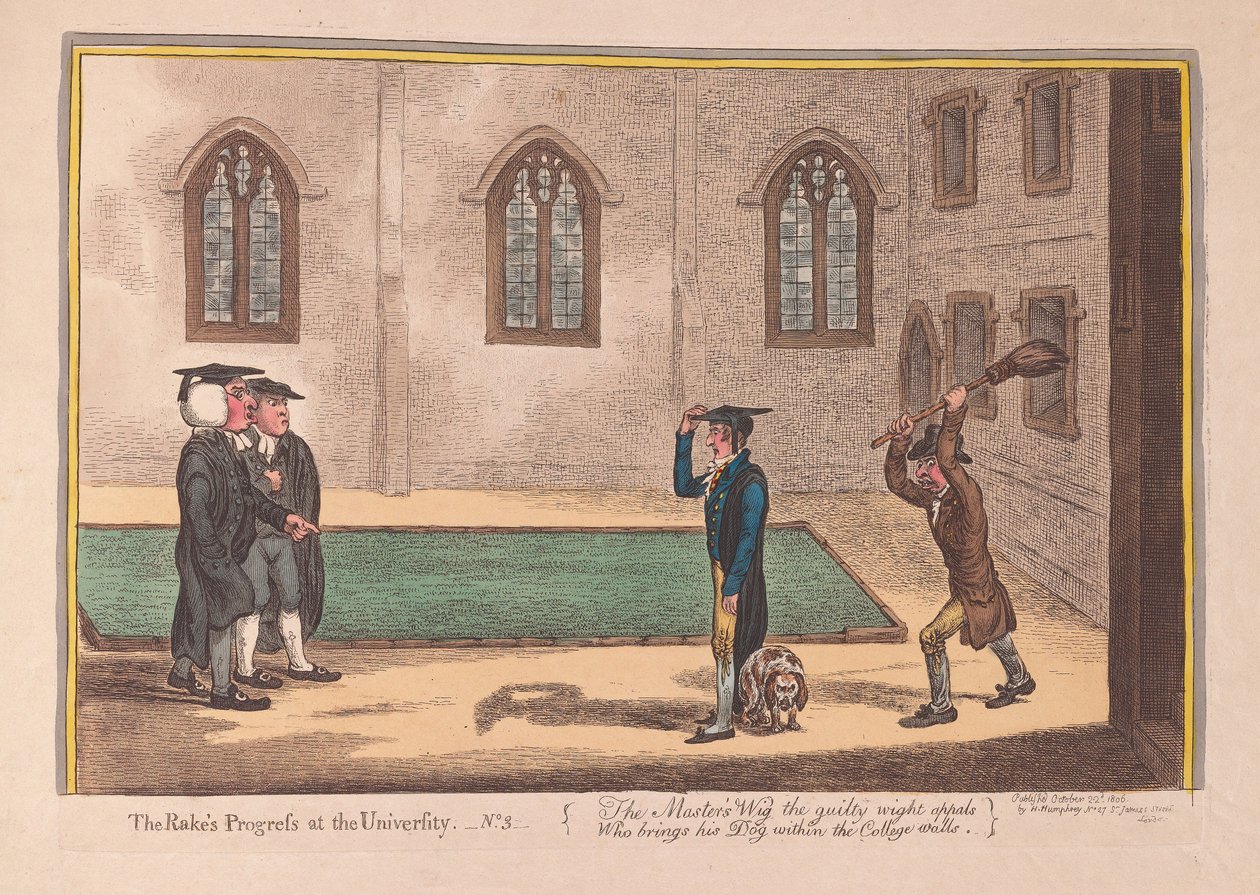 The Rakes Progress na univerzitě. č. 3, hospoda. 1806 (ručně kolorovaná rytina) od James Gillray