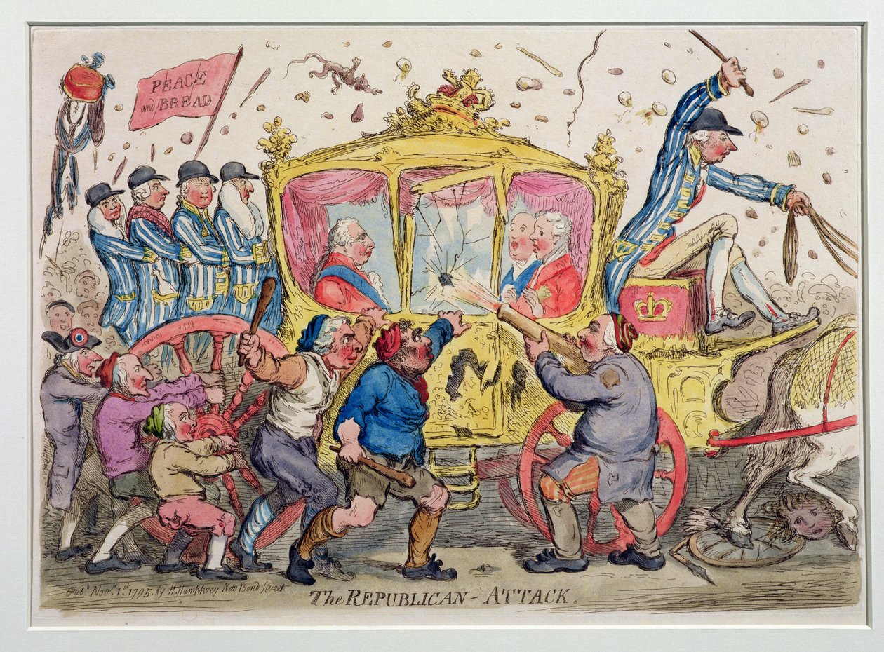 The Republican Attack, publikoval Hannah Humphrey v roce 1795 (ručně kolorovaný lept) od James Gillray