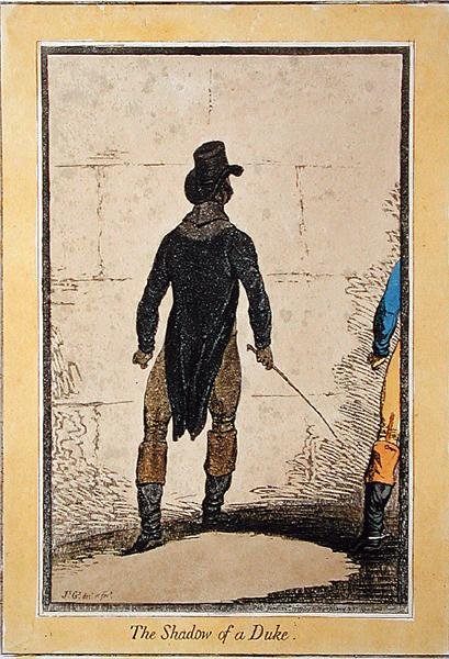 The Shadow of a Duke, publikoval Hannah Humphrey v roce 1795 (ručně kolorovaný lept) od James Gillray