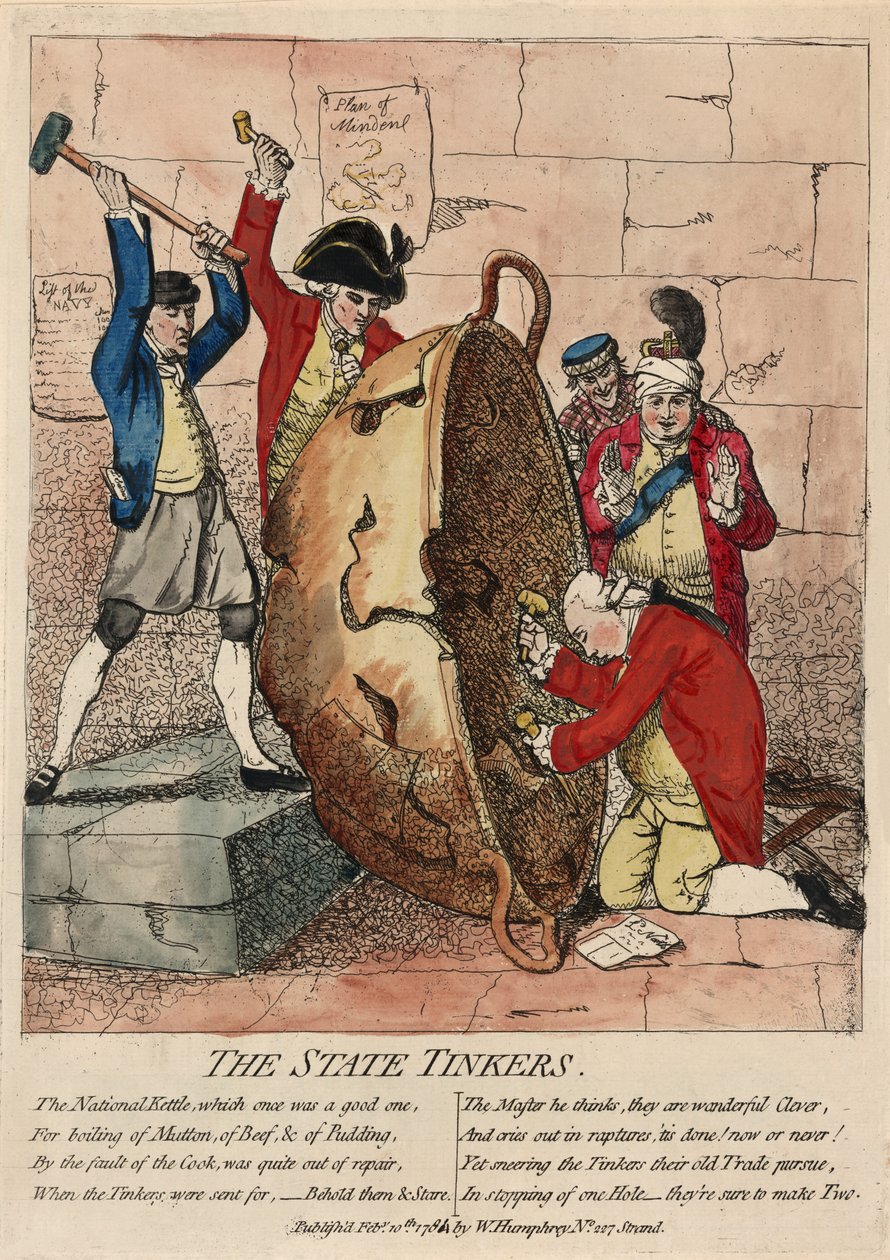 The State Tinkers, vydal W. Humphrey, 10. února 1780 (ručně kolorovaná rytina) od James Gillray