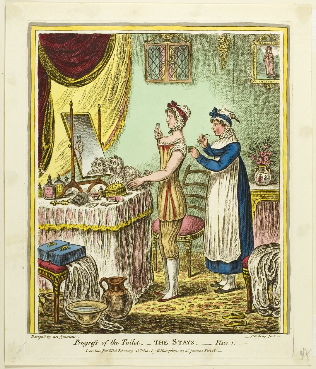 The Stays, první deska z knihy Progress of the Toilet od James Gillray