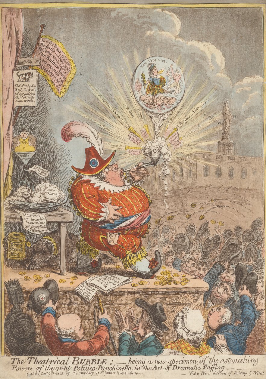 Divadelní bublina: Být novým exemplářem úžasných sil Velkého Politico-Punchinella v umění dramatického nafukování od James Gillray