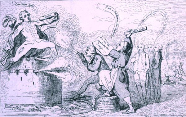 The Theatre War, vydané nakladatelstvím S.W. Fores v roce 1787 (lept) od James Gillray