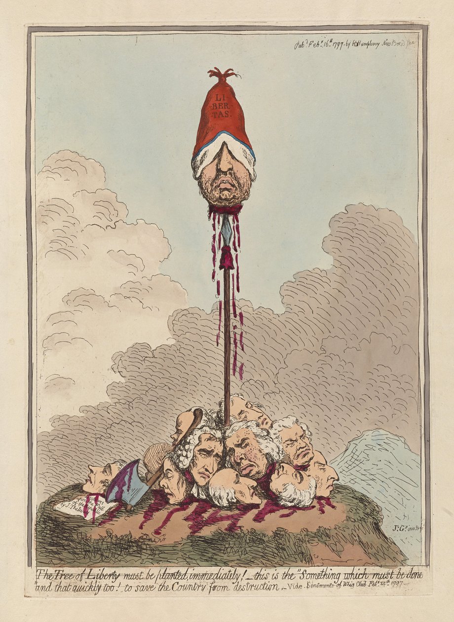 Strom svobody musí být zasazen okamžitě, publikováno 1797 (ručně kolorovaná rytina) od James Gillray