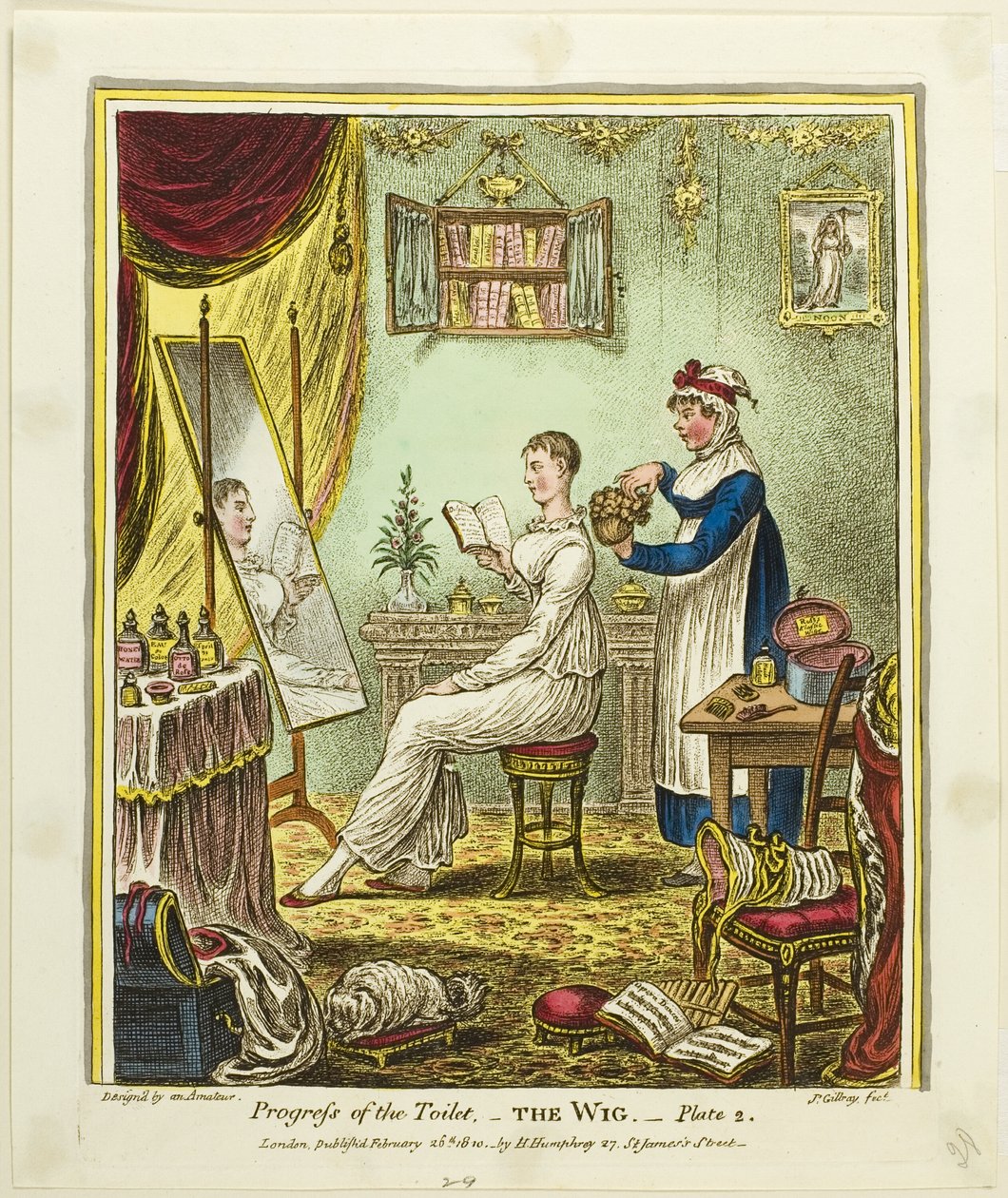 Paruka, druhý talíř z knihy Progress of the Toilet od James Gillray