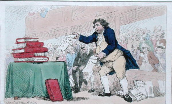 The Word Eater, nakladatelství S.W. Fores v roce 1788 (ručně kolorovaný lept) od James Gillray