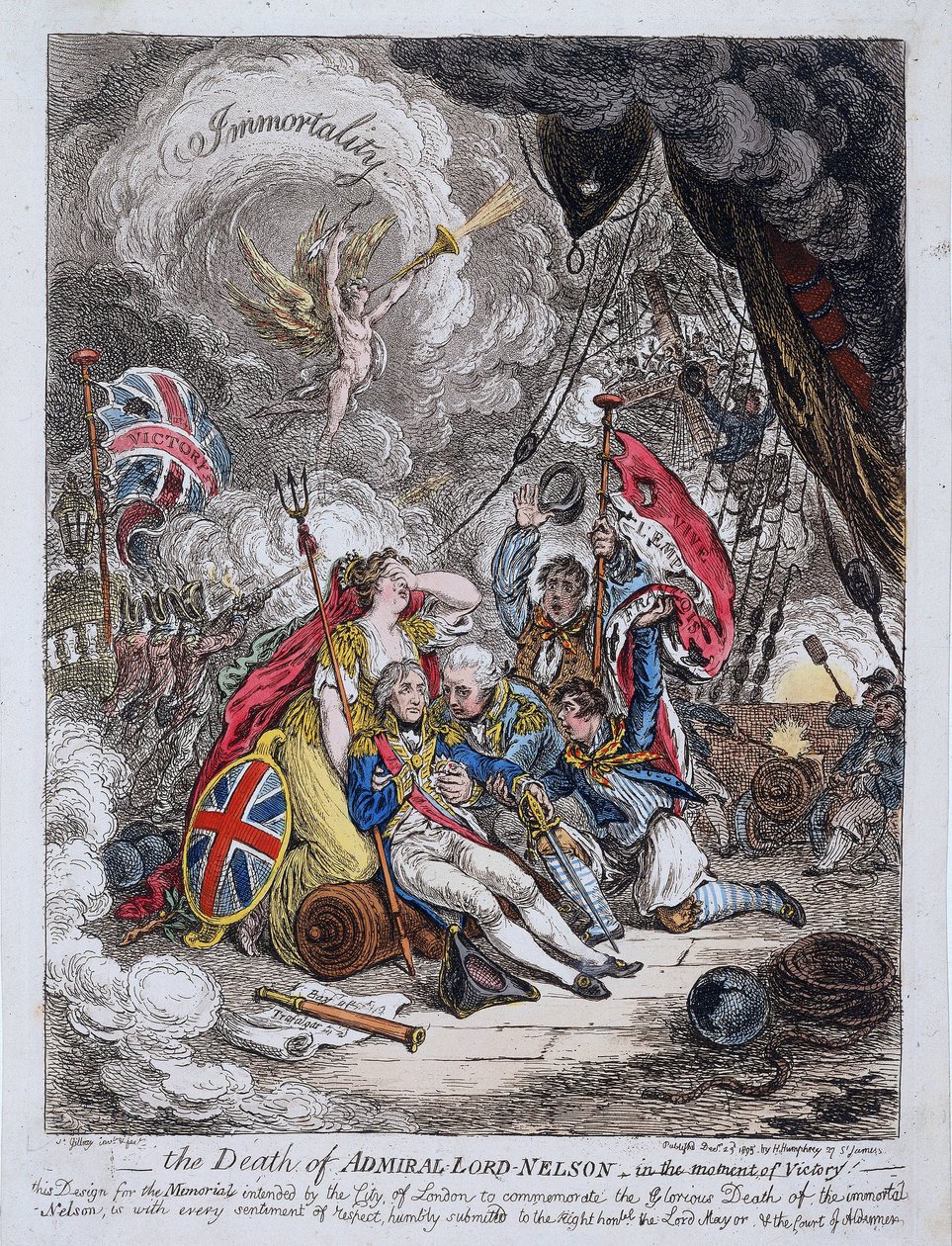 Smrt admirála Horatia Nelsona (1758-1805) v době vítězství od James Gillray