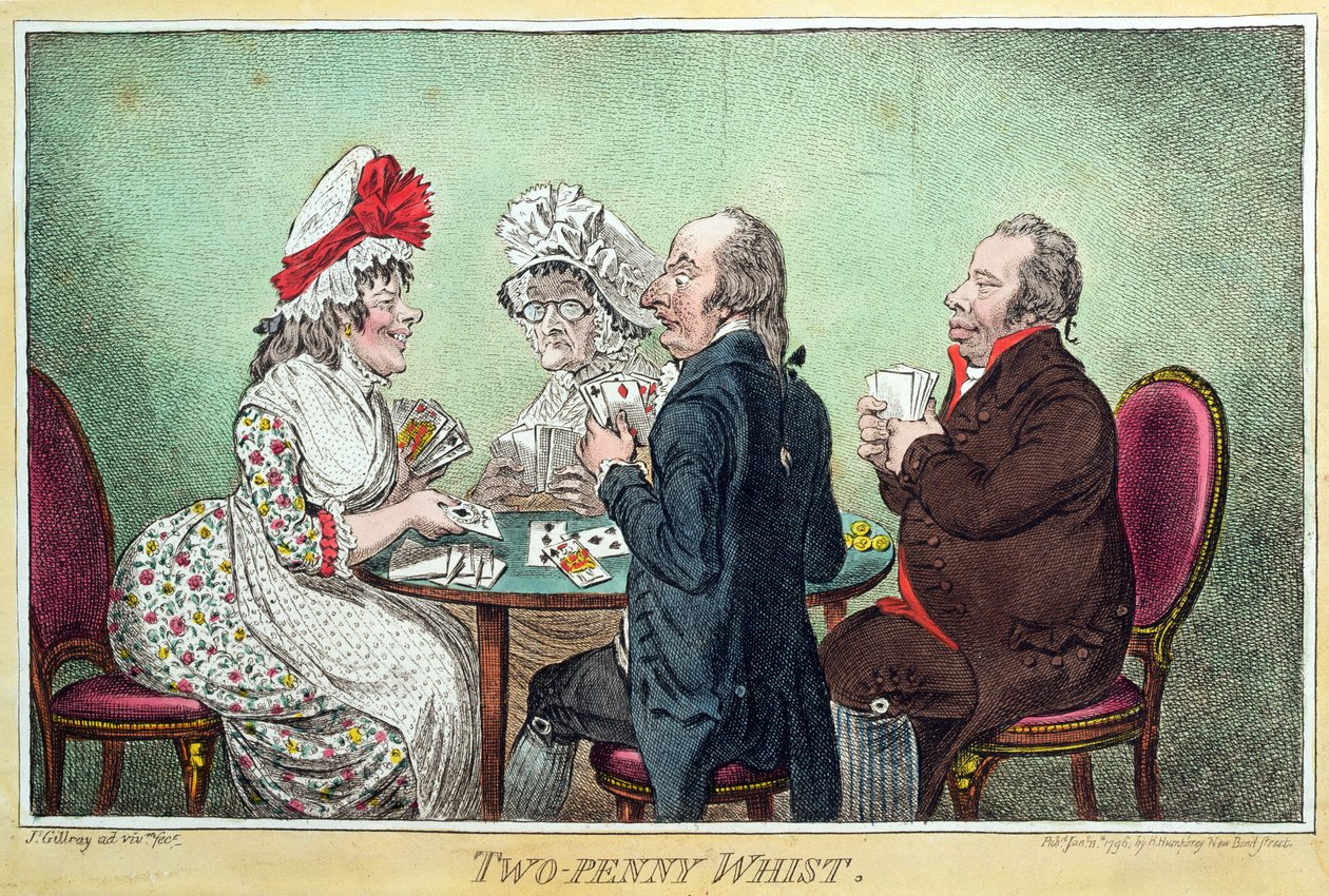 Two-Penny Whist, publikoval Hannah Humphrey v roce 1796 (lept, rytina, akvatinta a wc na papíře) od James Gillray