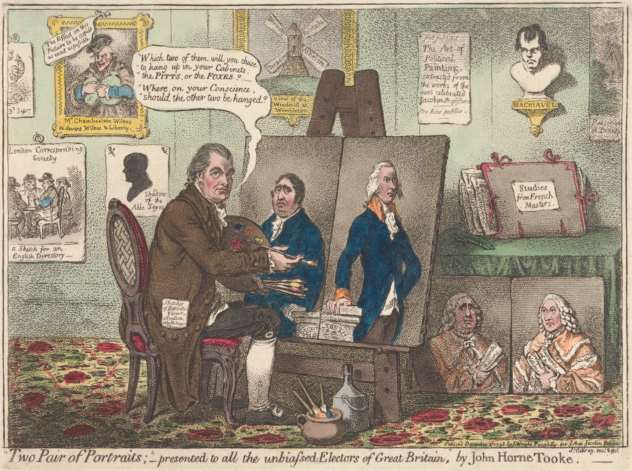 Dva páry portrétů - Předloženo všem nestranným voličům Velké Británie Johnem Horne Tookem od James Gillray