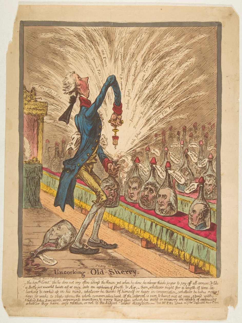 Uncorking Old Sherry, 10. března 1805. od James Gillray