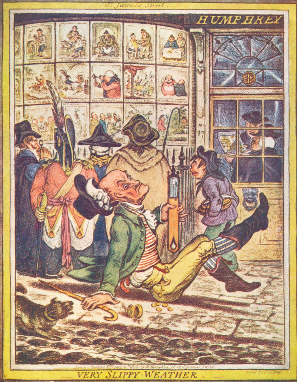 Velmi kluzké počasí, 1808 od James Gillray