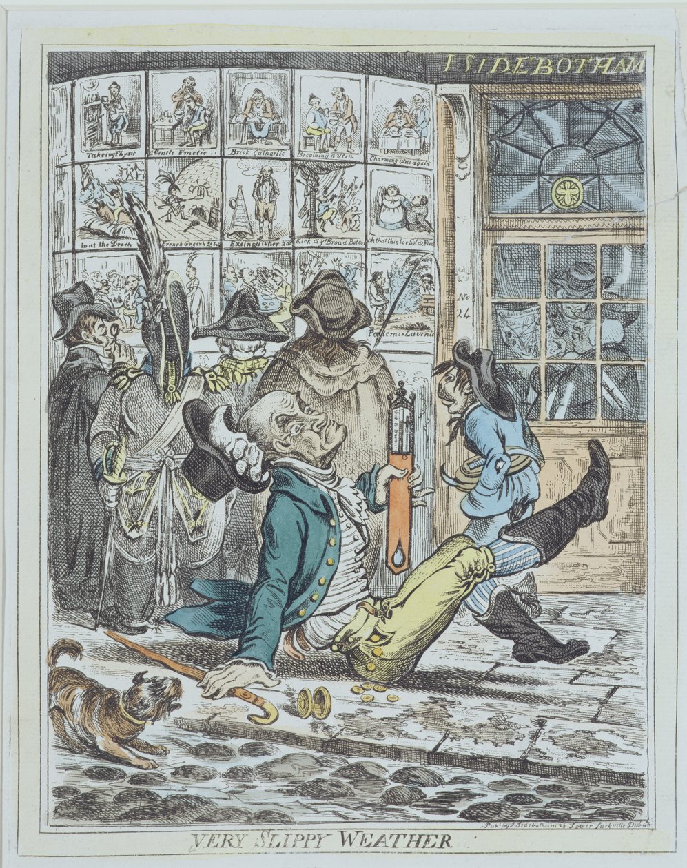 Very Slippy Weather, vyryto J. Sidebothamem (barva lito) od James Gillray