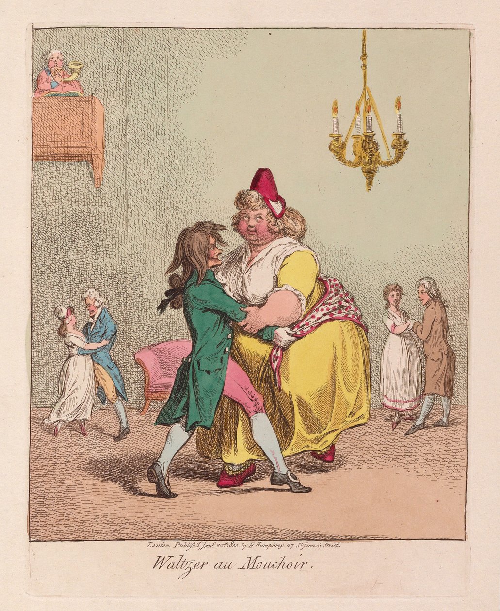 Waltzer au Mouchoir, hospoda. 1800 (ručně kolorovaná rytina) od James Gillray