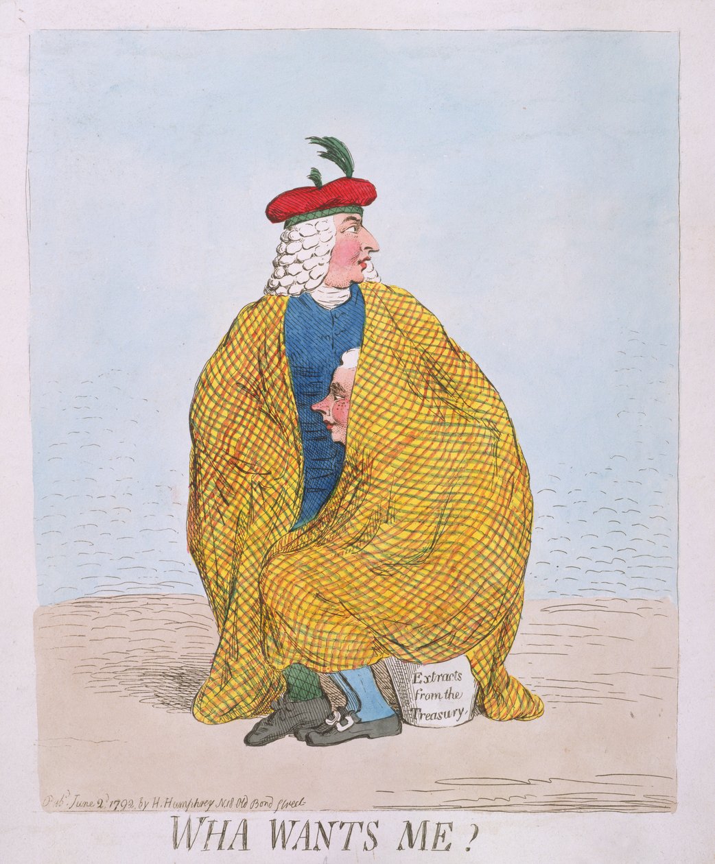 Wha Wants Me vydala Hannah Humphrey v roce 1792 (ručně kolorovaný lept) od James Gillray
