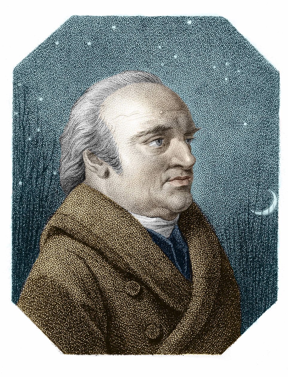Portrét Williama Herschela (1738 - 1822) na pozadí hvězdné oblohy - z mědirytiny od Jamese Godbyho od James Godby