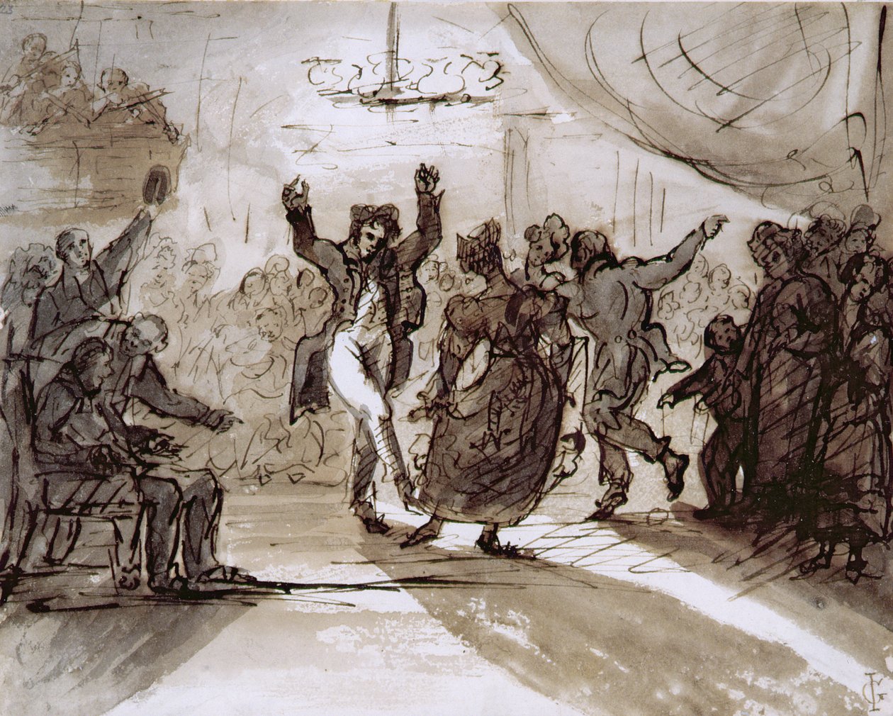 The Hunt Ball, c.1820 (pero a sépiový inkoust a mytí na papíře) od James Grant