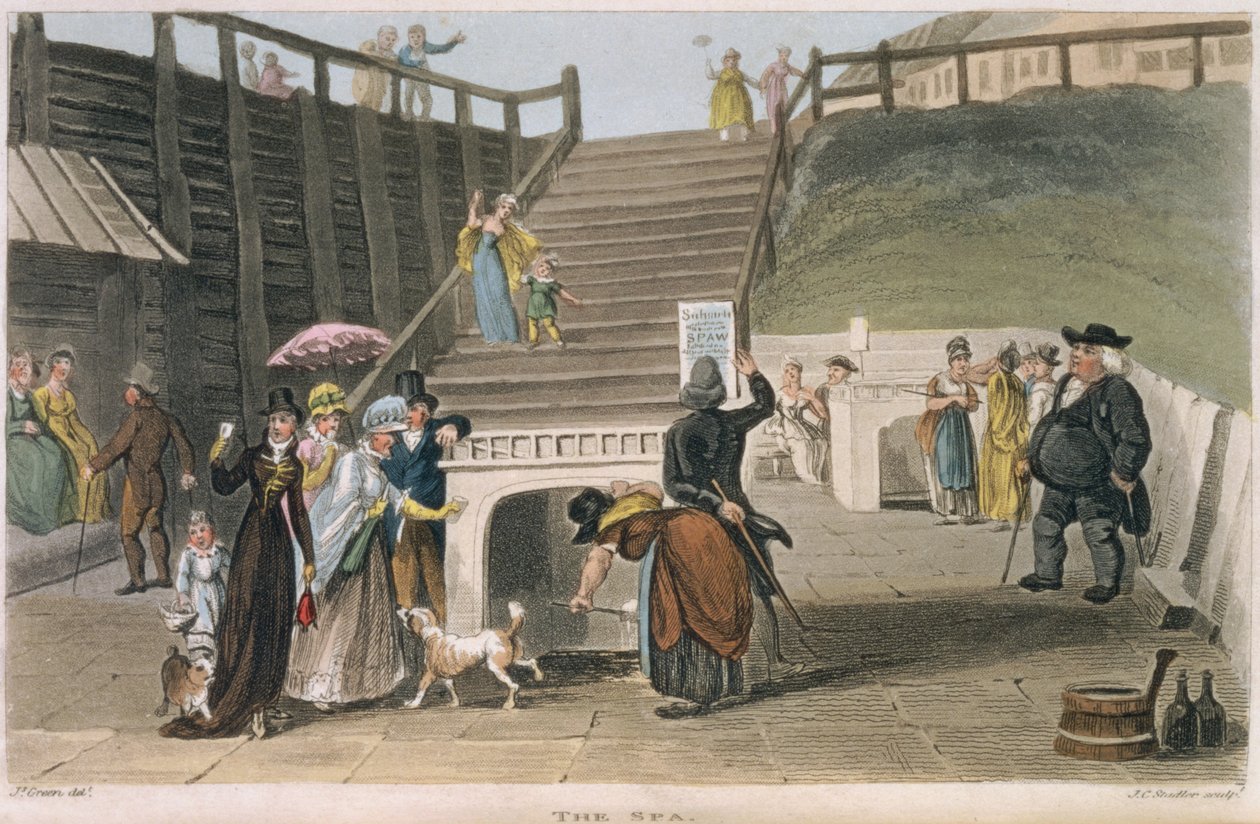 The Spa, deska z knihy "Poetické skici Scarborough", vyryl Joseph Constantine Stadler (fl.1780-1812) pub. 1813 od James Green