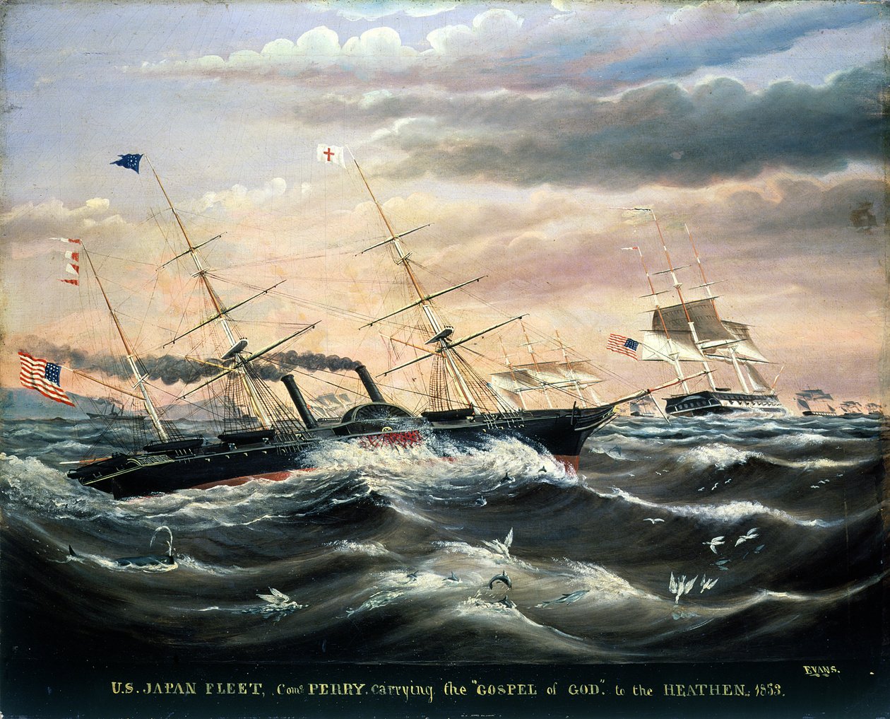 Americká japonská flotila, komodor Perry nesoucí evangelium Boží pohanům, 1853 od James Guy Evans
